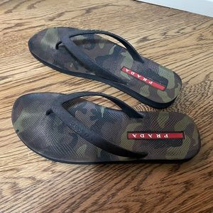 Prada black and camo flip flops size 9